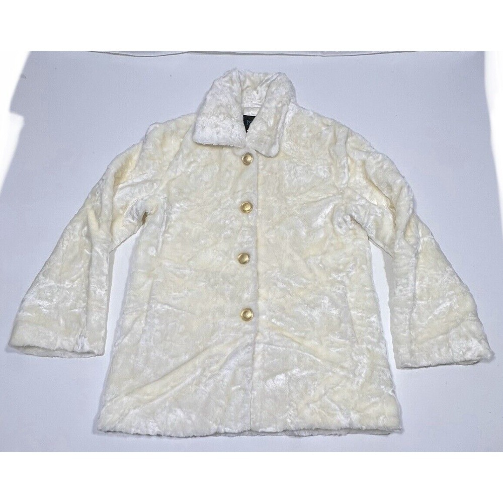 Pacific Rose Cream Faux Fur‎ with Buttons Women's Jacket Small - Picture 5 of 11